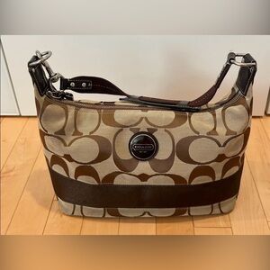 Coach Signature Brown and Tan Hobo Handbag